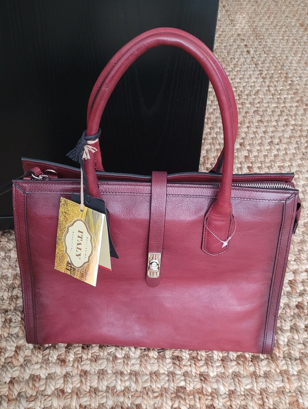 CAVALCANTI ITALIAN DESIGNER WINE BURGUNDY LEATHER SATCHEL SHOULDER TOTE BAG NWT